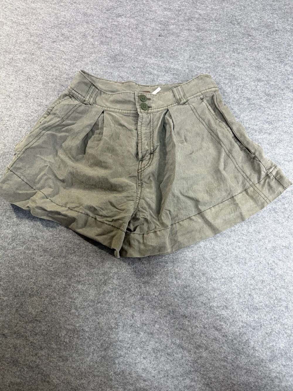 Free People High-Waisted Pleated Utility Shorts in Olive Green, Size 0